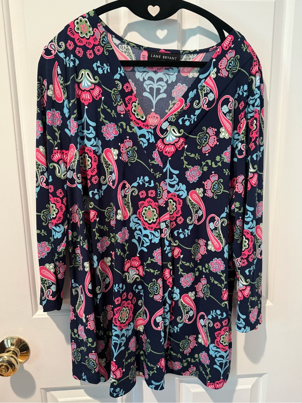 Lane Bryant Navy Paisley V-Neck top 14/16